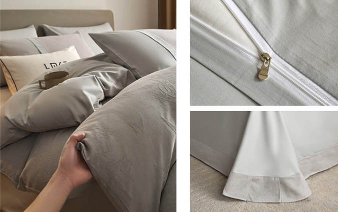 Luxury Embroidered 4-Piece Bedding Set - Soft 100S Cotton Duvet Cover
