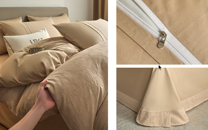 Luxury Embroidered 4-Piece Bedding Set - Soft 100S Cotton Duvet Cover