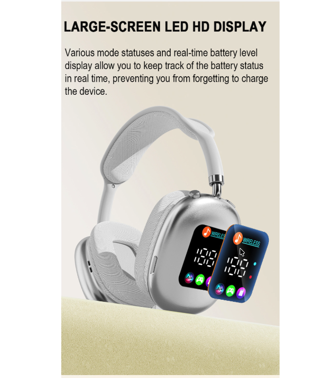 Wireless Bluetooth Headphones with RGB Digital Display & Card Reader - AKZ MAX600