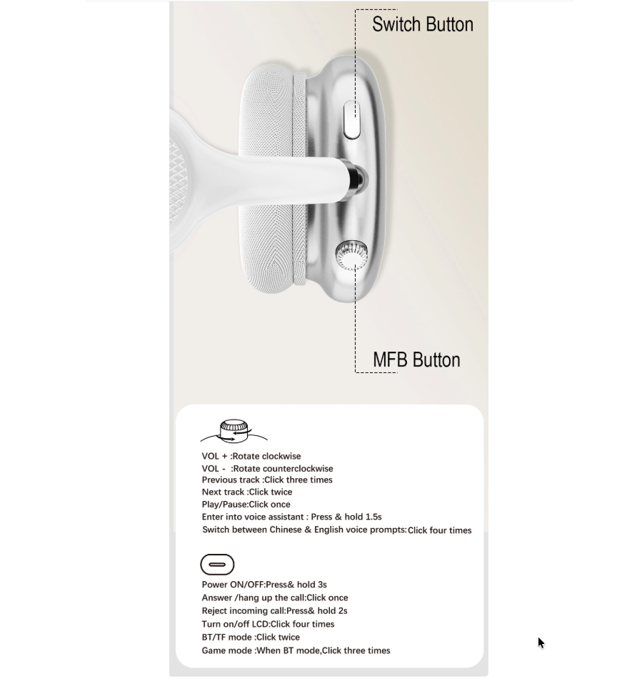 Wireless Bluetooth Headphones with RGB Digital Display & Card Reader - AKZ MAX600