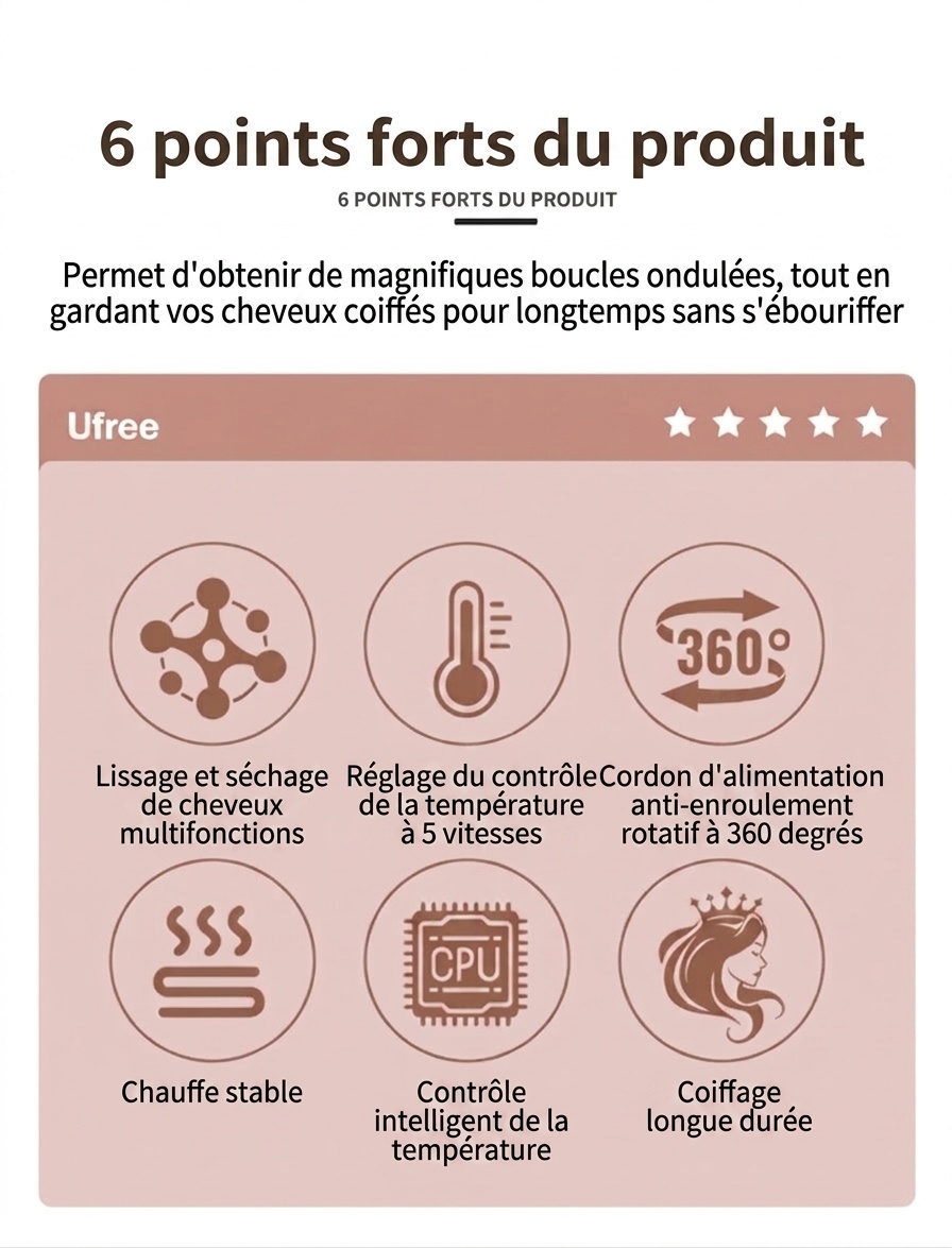 Lisseur et boucleur 2 en 1 - Outil de coiffage rose
