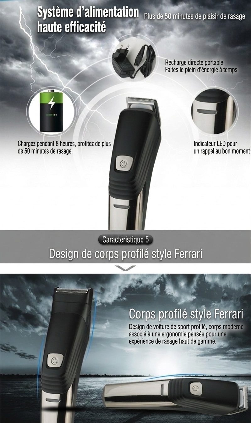 Kit de rasage et tondeuse électrique pour homme - Noir