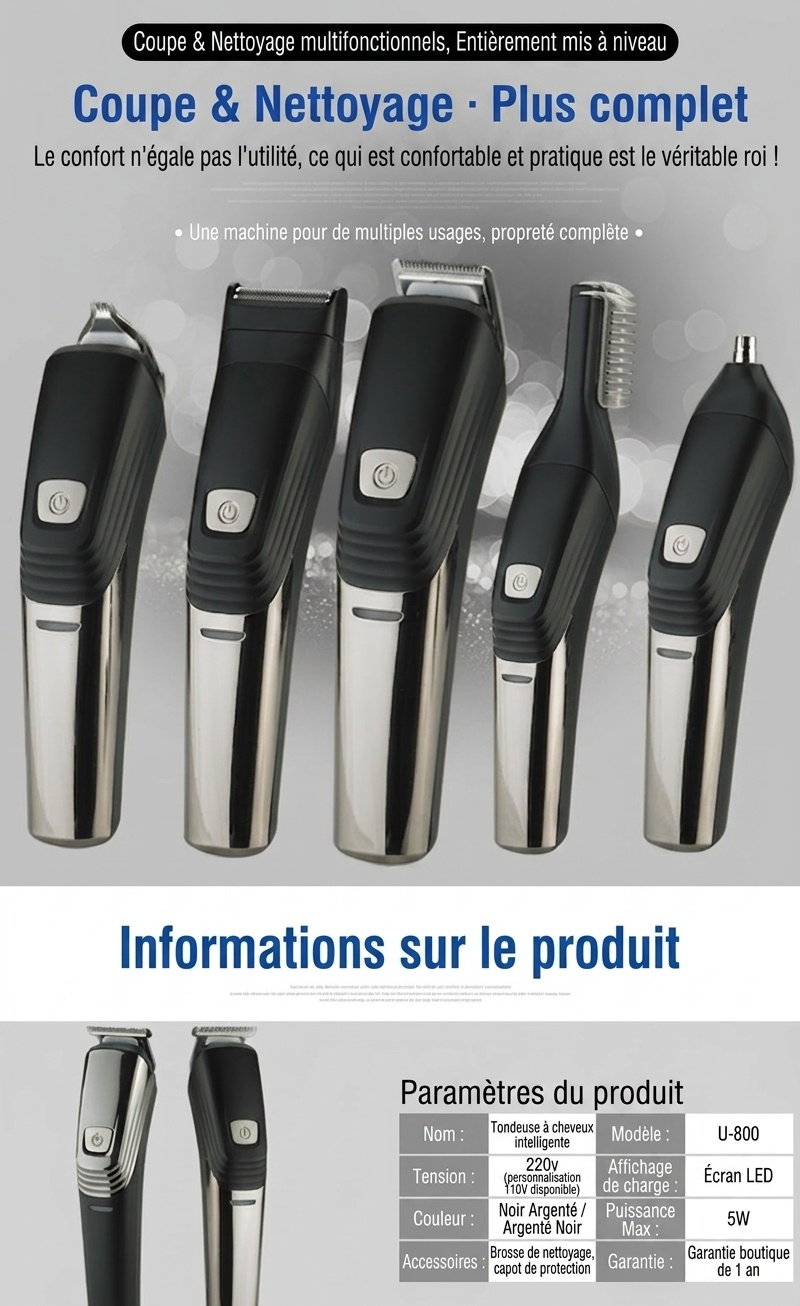 Kit de rasage et tondeuse électrique pour homme - Noir