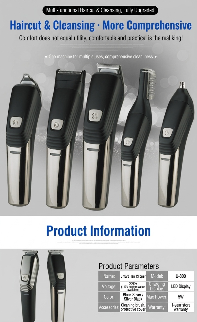 Men's Electric Hair Trimmer & Shaver Grooming Kit - Black