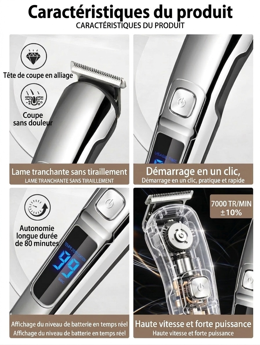 Kit de tondeuse et rasoir électrique sans fil professionnel
