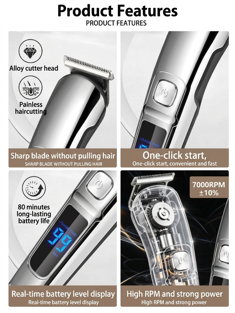 Professional Cordless Electric Hair Trimmer & Shaver Kit