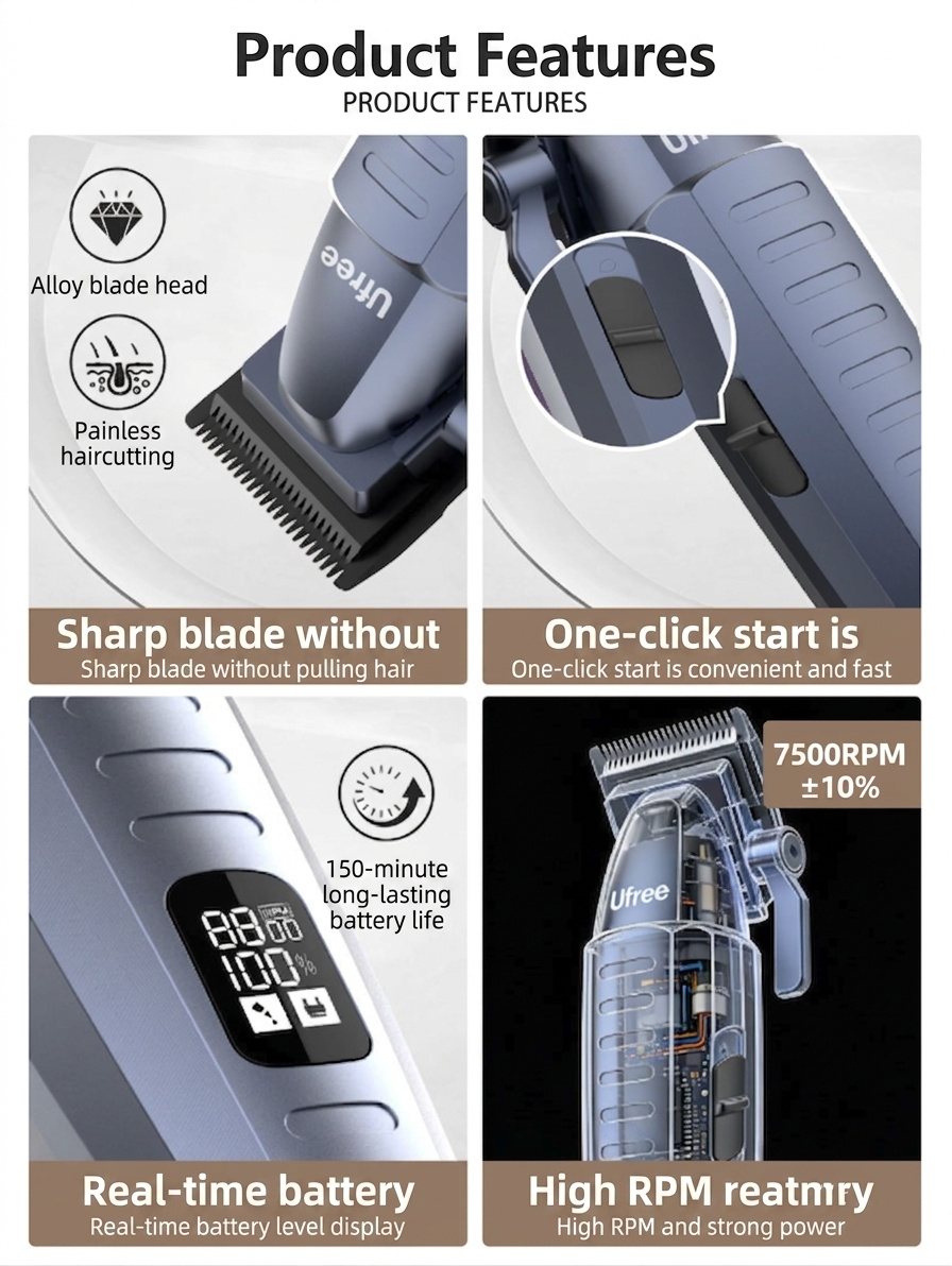 Professional Hair Clipper & Trimmer Set - Grey