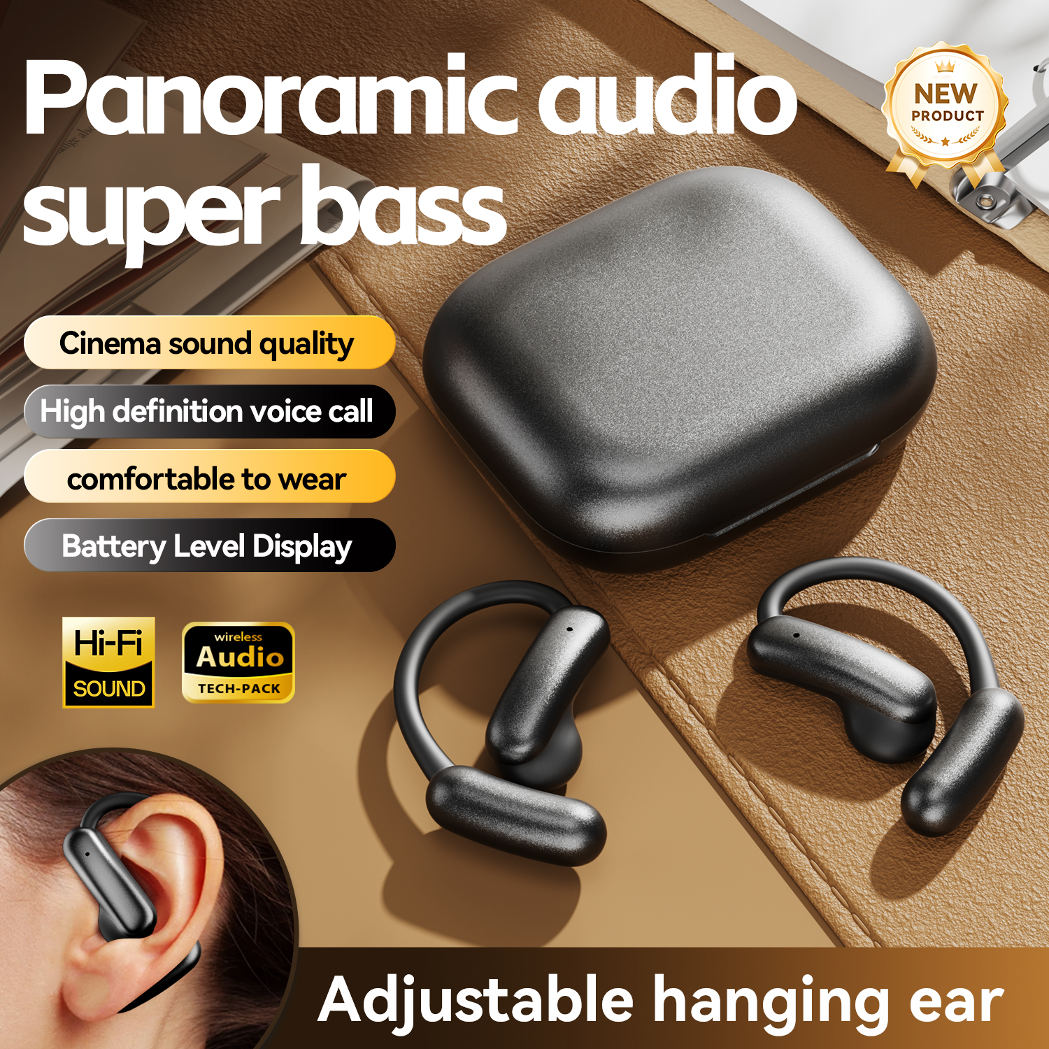 Open Ear Wireless Earbuds with LED Battery Display Model#M139