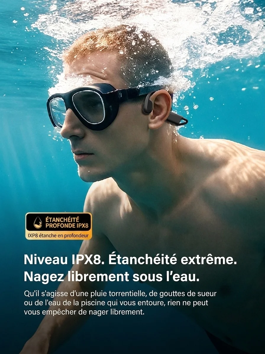 Écouteurs à conduction osseuse étanches pour la natation et le sport
