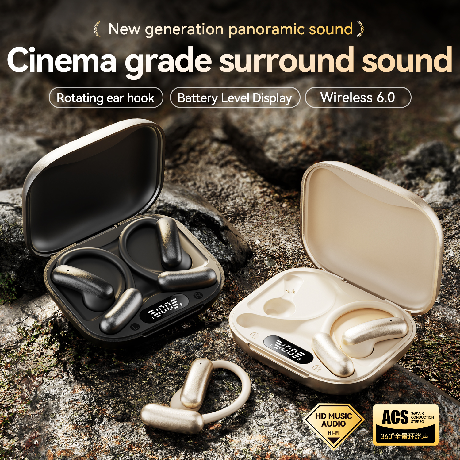 Open Ear Wireless Earbuds with LED Battery Display Model#M139