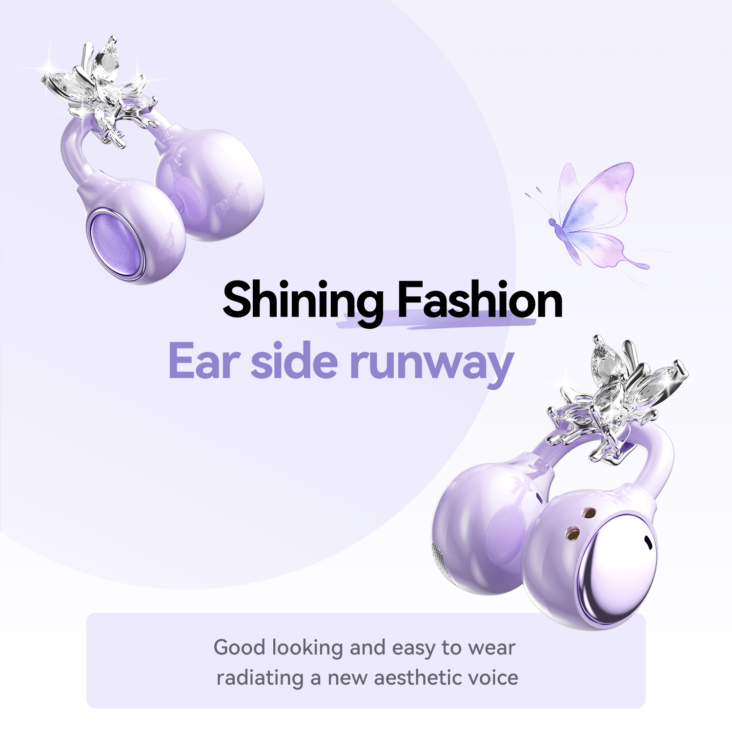 Butterfly Ear Clip TWS Wireless Earbuds with Mirror Case Model#M183