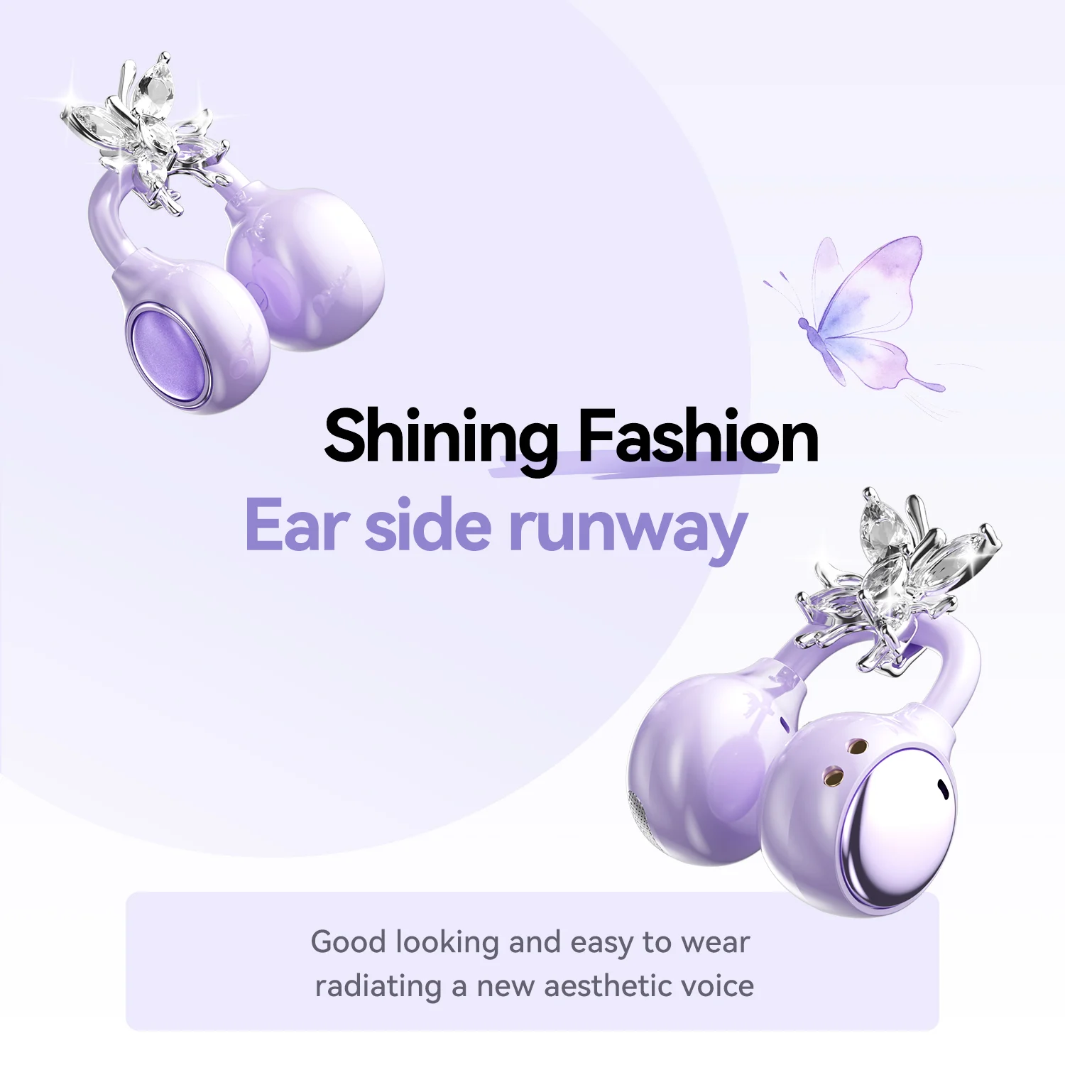 Butterfly Ear Clip TWS Wireless Earbuds with Mirror Case Model#M183
