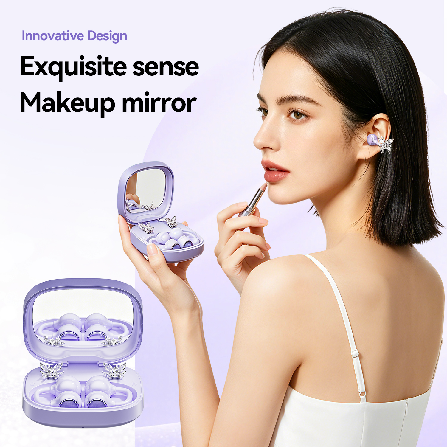 Butterfly Ear Clip TWS Wireless Earbuds with Mirror Case Model#M183