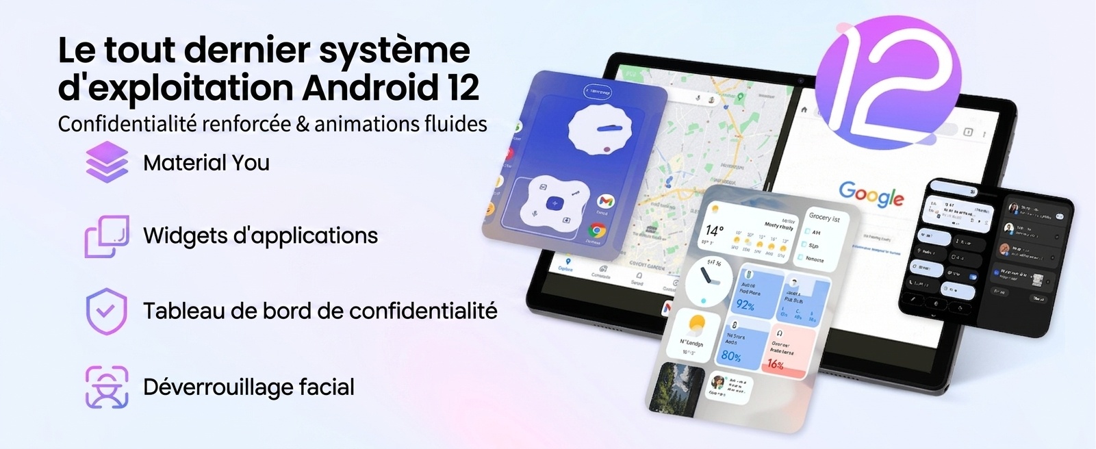 Tablette Kinstone 10,1" Android 12 8 Go + 256 Go Octa-Core