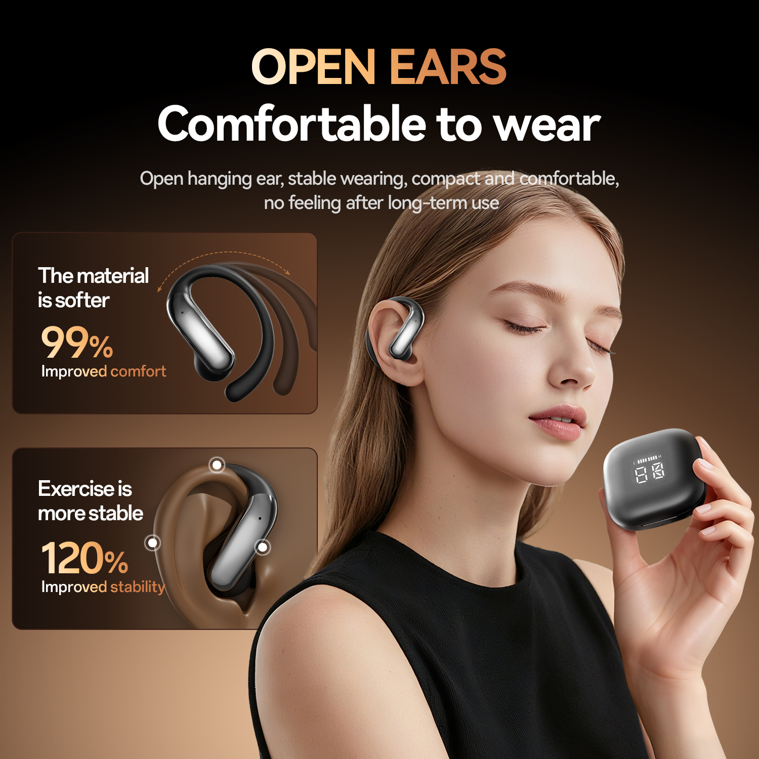 Open-Ear Wireless HiFi Earbuds with LED Charging Case Model#M142