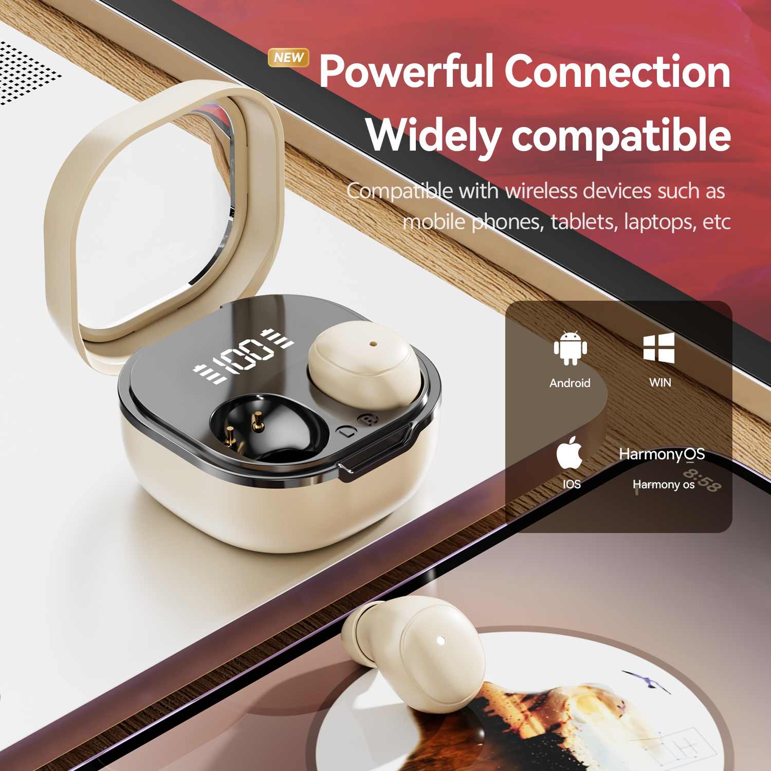 V6.0 Hi-Fi Wireless Earbuds with LED Battery Display Model#M125