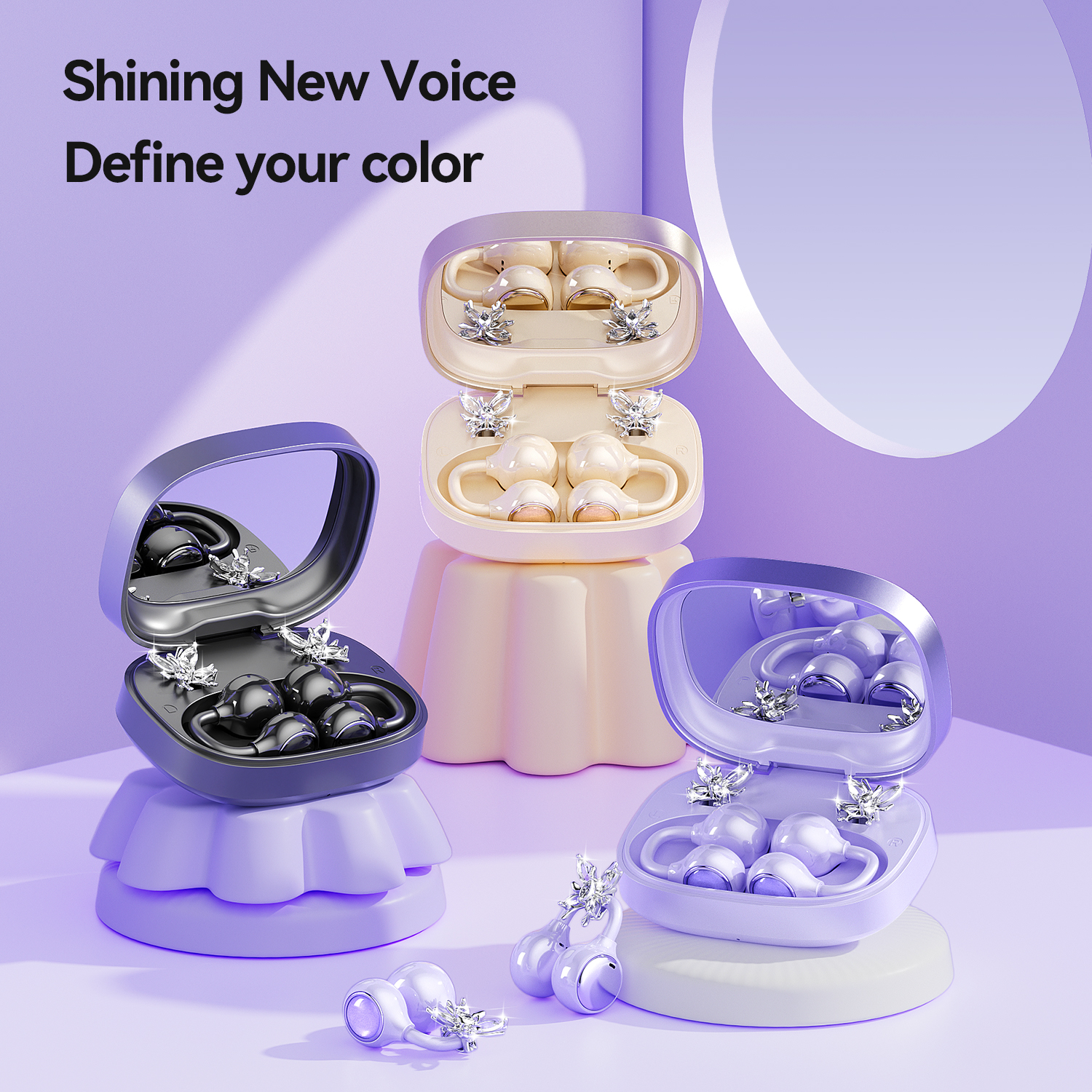 Butterfly Ear Clip TWS Wireless Earbuds with Mirror Case Model#M183