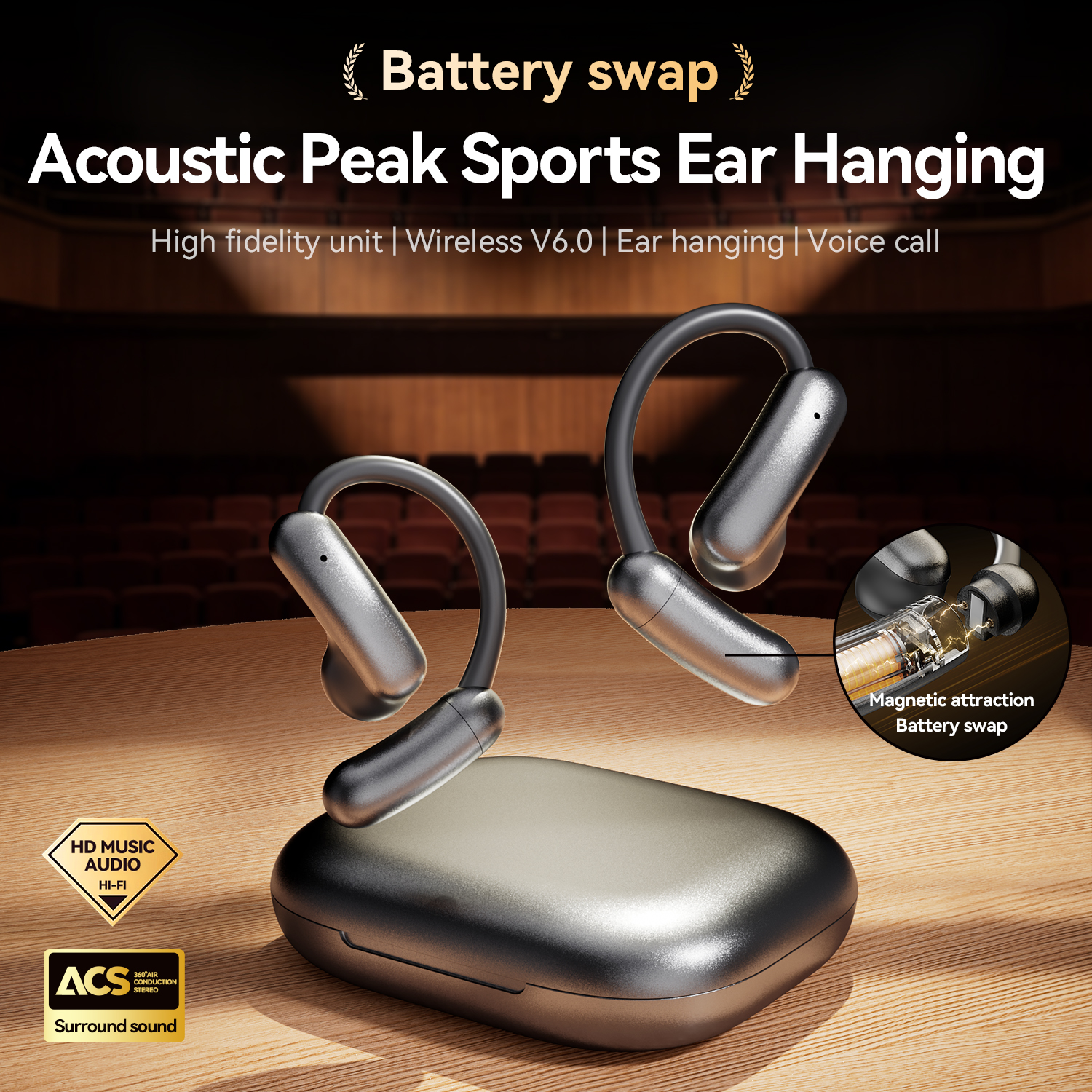 Auriculares inalámbricos Bluetooth de oído abierto con batería magnética Modelo n.° M143