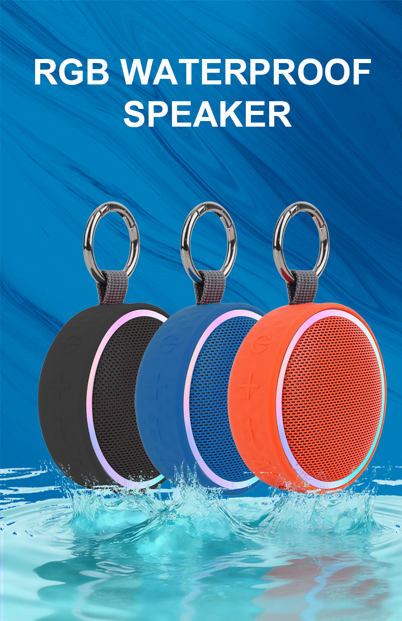 Waterproof Portable Bluetooth Speaker with RGB Lights & Clip