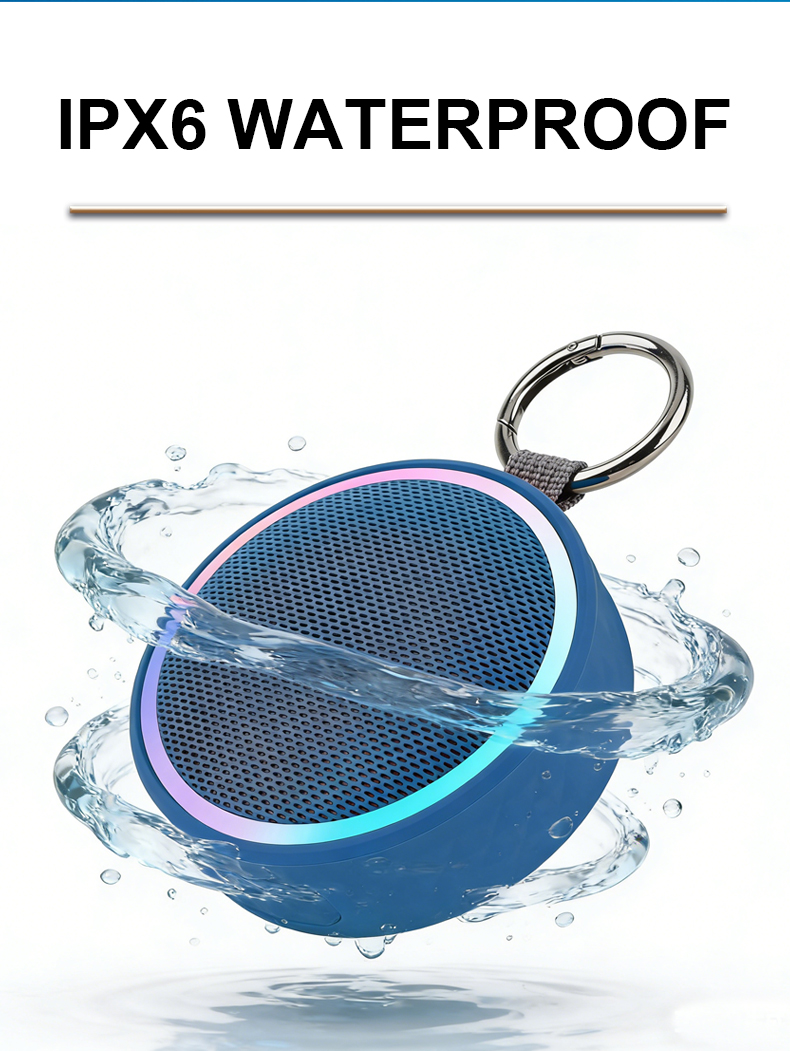 Waterproof Portable Bluetooth Speaker with RGB Lights & Clip