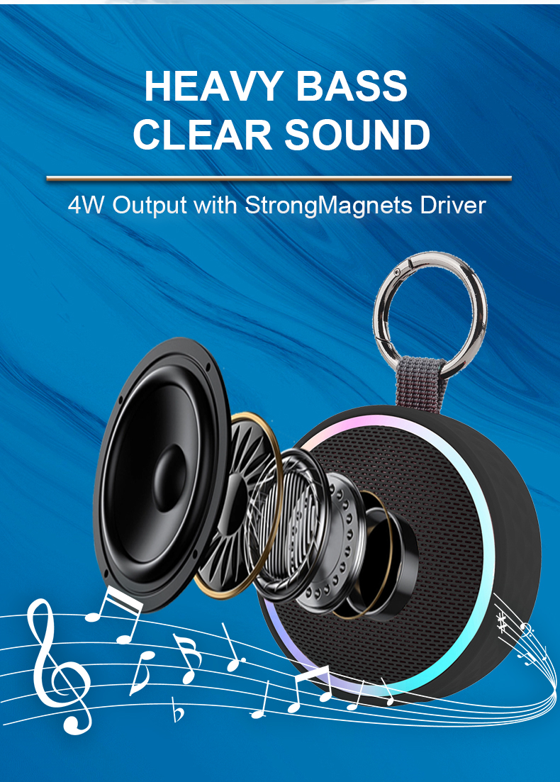 Waterproof Portable Bluetooth Speaker with RGB Lights & Clip