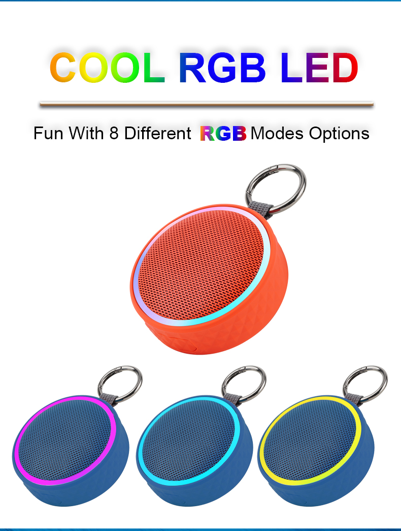 Waterproof Portable Bluetooth Speaker with RGB Lights & Clip