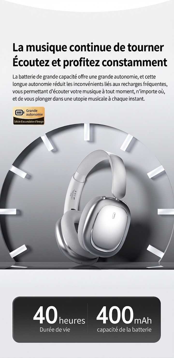 Écouteurs sans fil Bluetooth CR-01, audio HiFi, réduction de bruit active, haut-parleurs de 40 mm