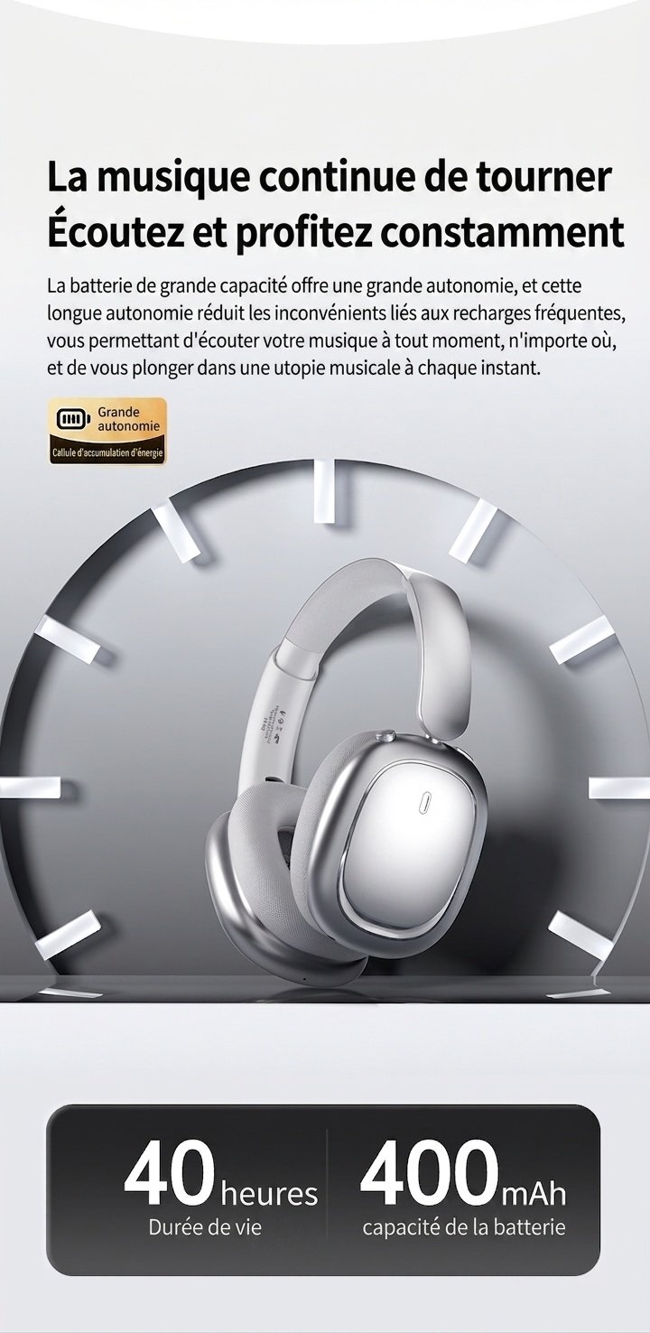 Écouteurs sans fil Bluetooth CR-01, audio HiFi, réduction de bruit active, haut-parleurs de 40 mm