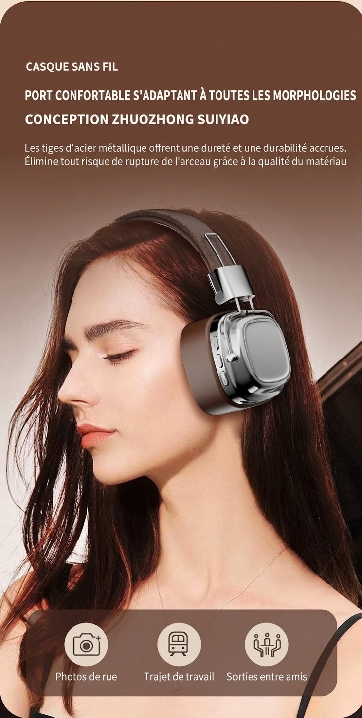 Casque sans fil rétro avec haut-parleurs de 40 mm et Bluetooth 5.3