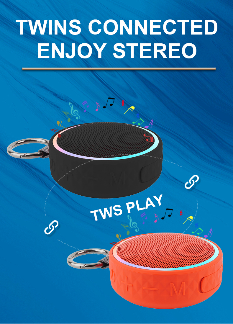Waterproof Portable Bluetooth Speaker with RGB Lights & Clip