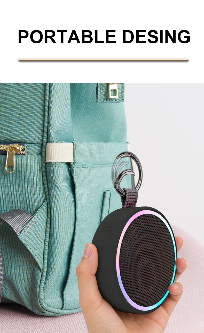 Waterproof Portable Bluetooth Speaker with RGB Lights & Clip