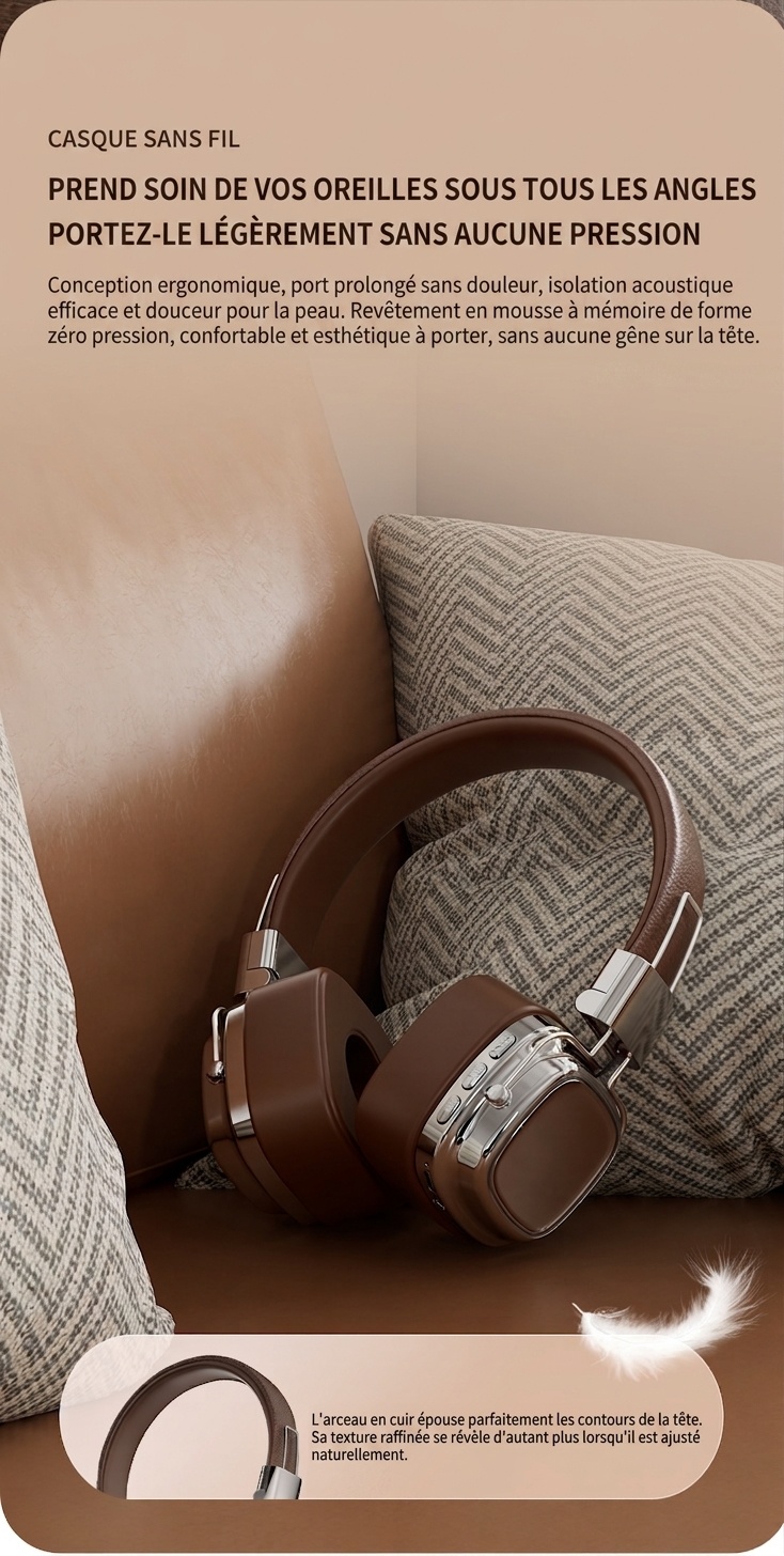 Casque sans fil rétro avec haut-parleurs de 40 mm et Bluetooth 5.3