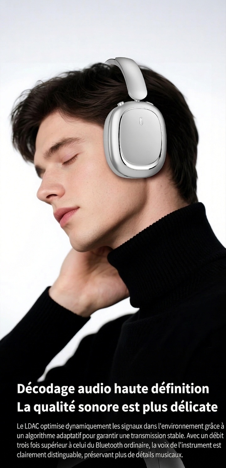 Écouteurs sans fil Bluetooth CR-01, audio HiFi, réduction de bruit active, haut-parleurs de 40 mm