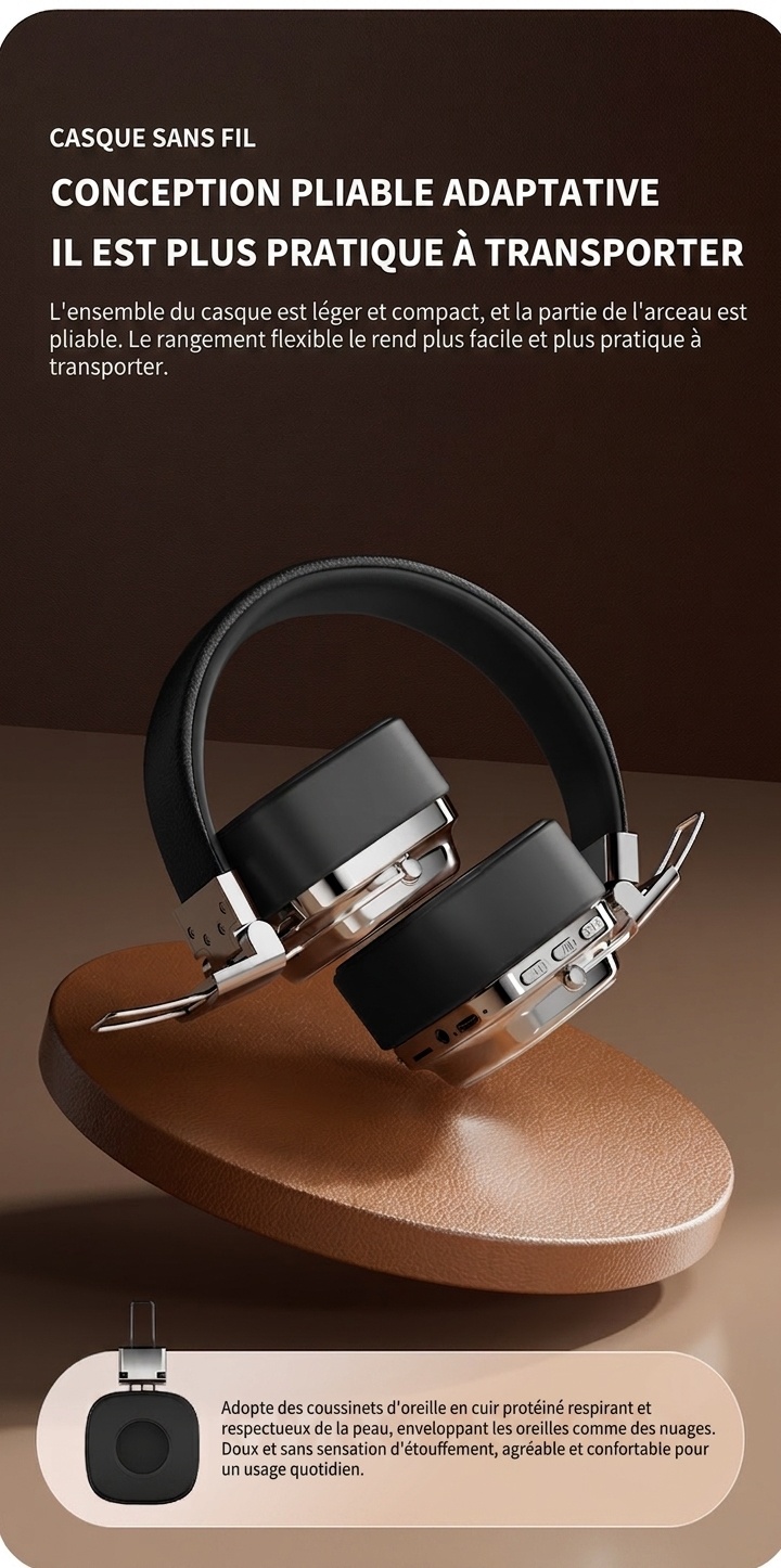 Casque sans fil rétro avec haut-parleurs de 40 mm et Bluetooth 5.3