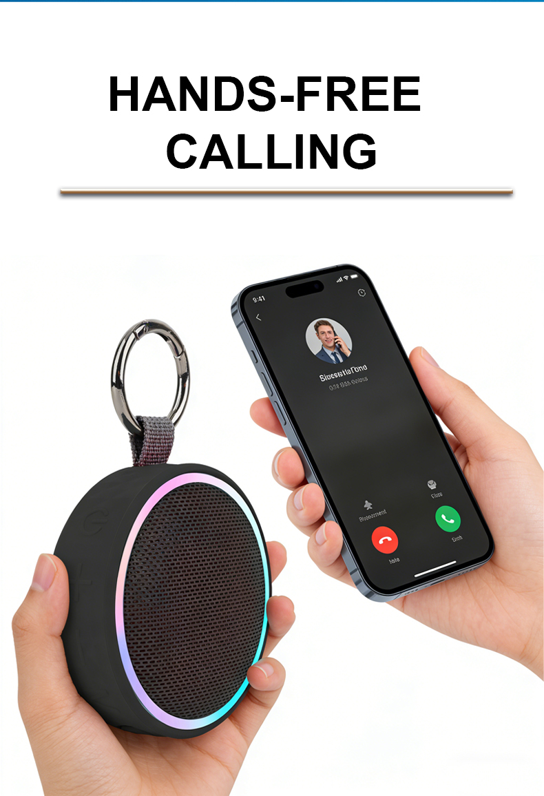 Waterproof Portable Bluetooth Speaker with RGB Lights & Clip