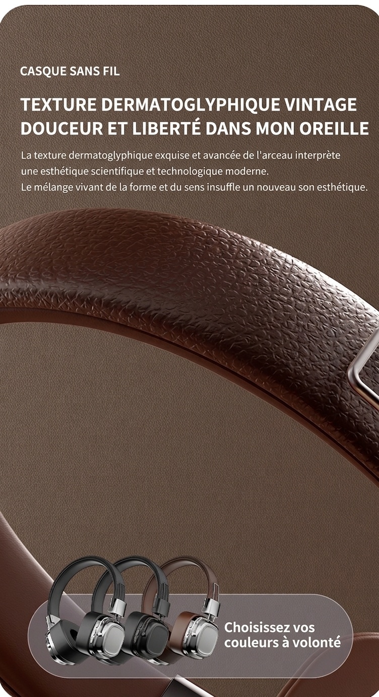 Casque sans fil rétro avec haut-parleurs de 40 mm et Bluetooth 5.3