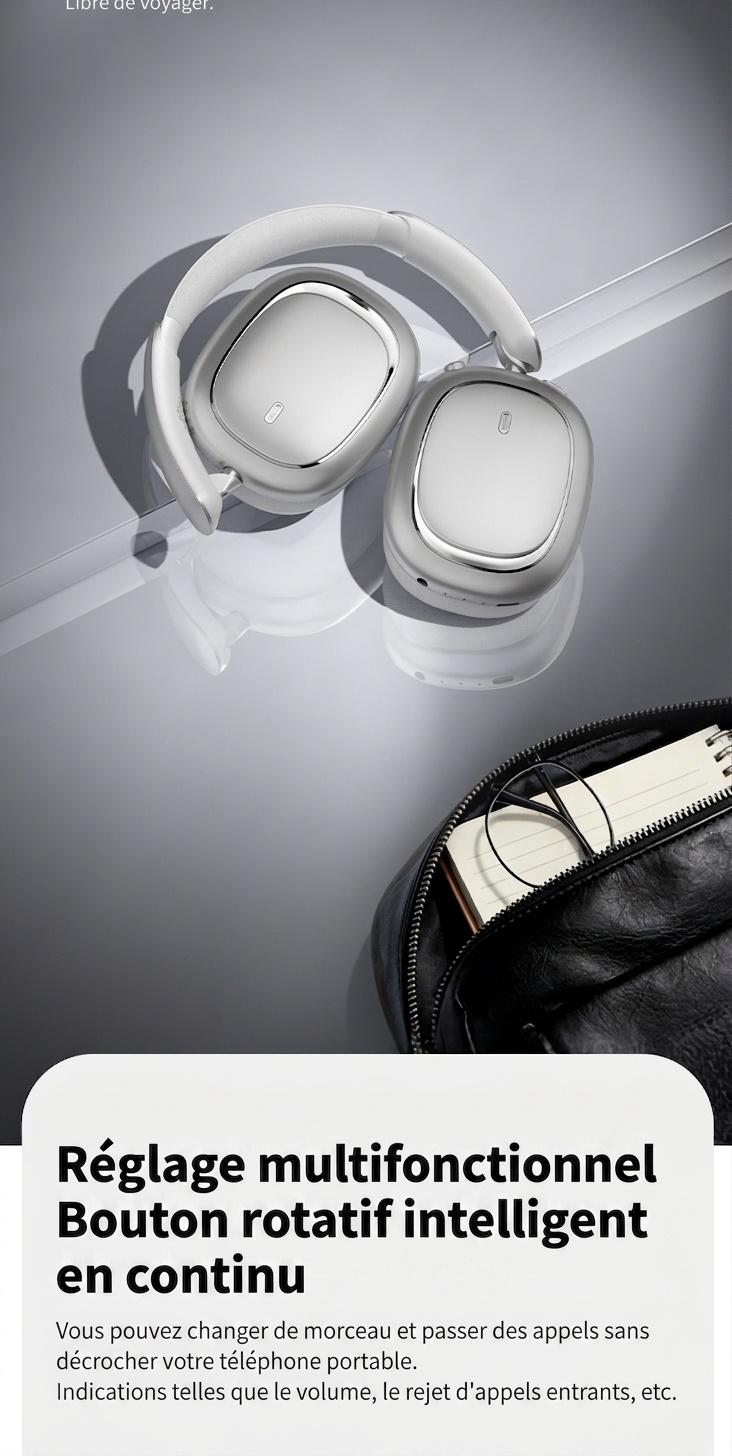 Écouteurs sans fil Bluetooth CR-01, audio HiFi, réduction de bruit active, haut-parleurs de 40 mm