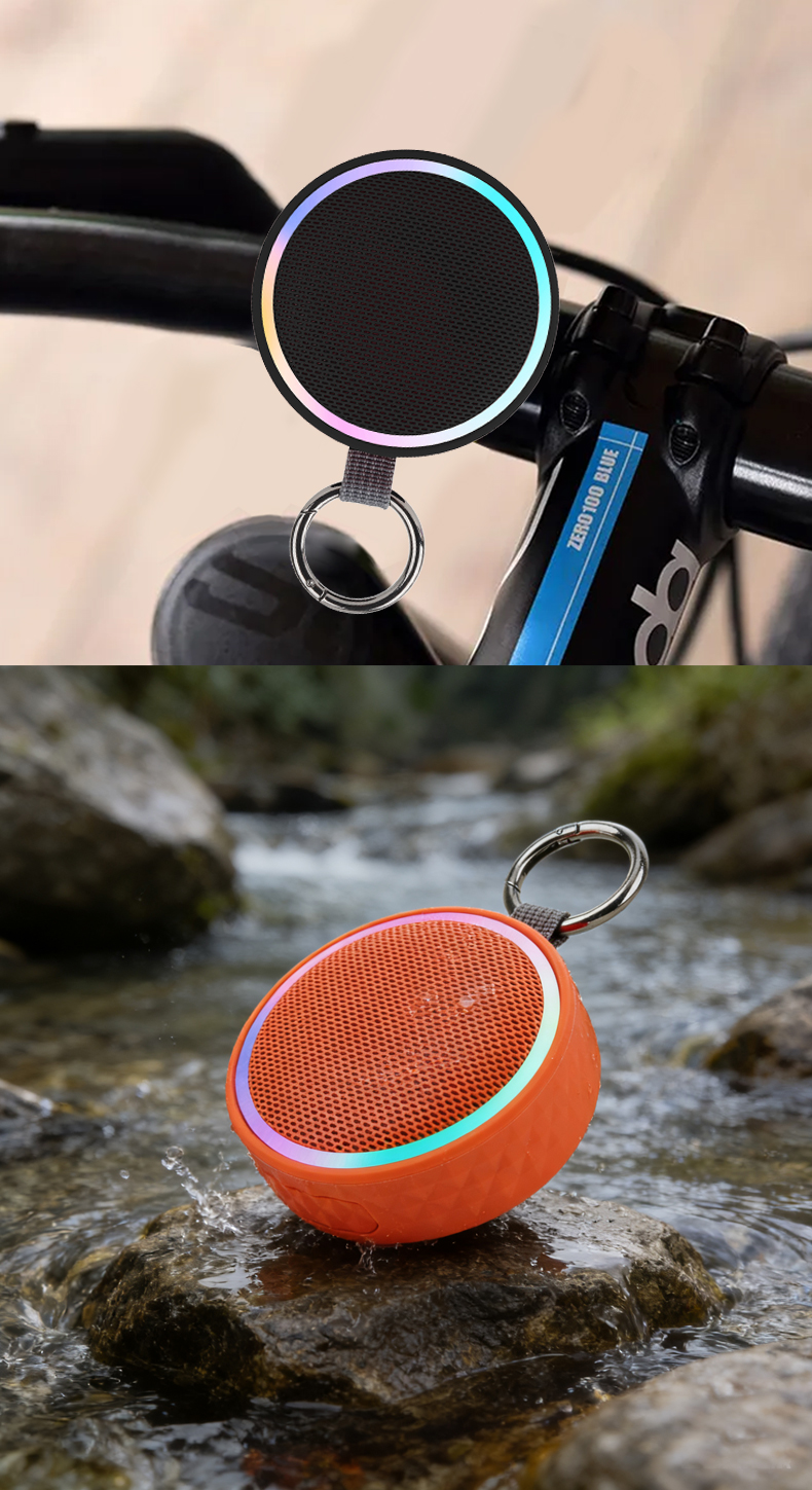 Waterproof Portable Bluetooth Speaker with RGB Lights & Clip