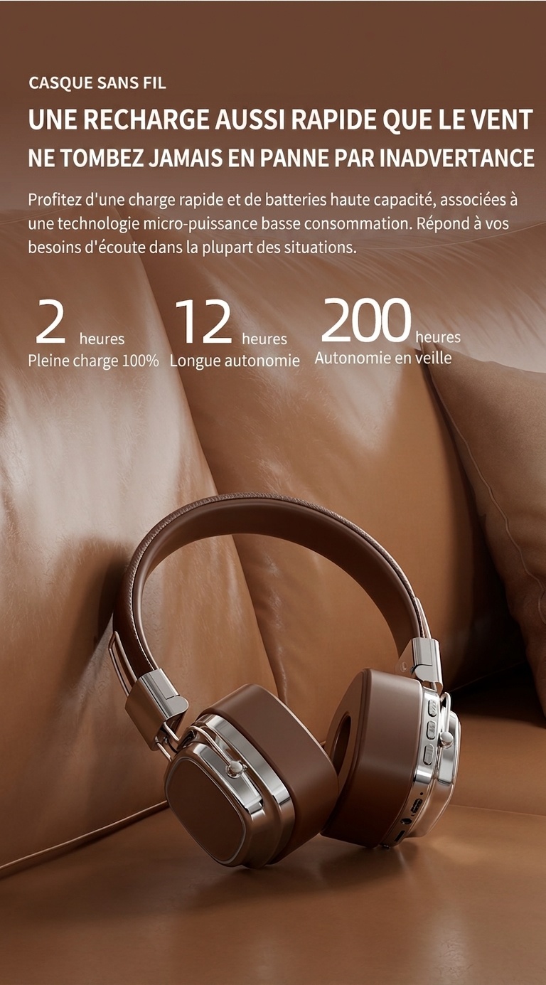Casque sans fil rétro avec haut-parleurs de 40 mm et Bluetooth 5.3