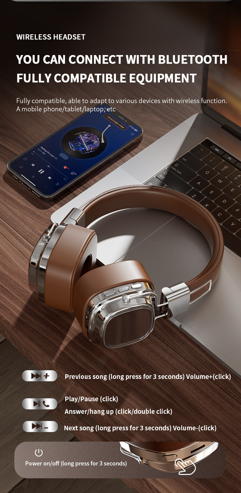 Retro Wireless Headphones with 40mm Drivers & BT 5.3