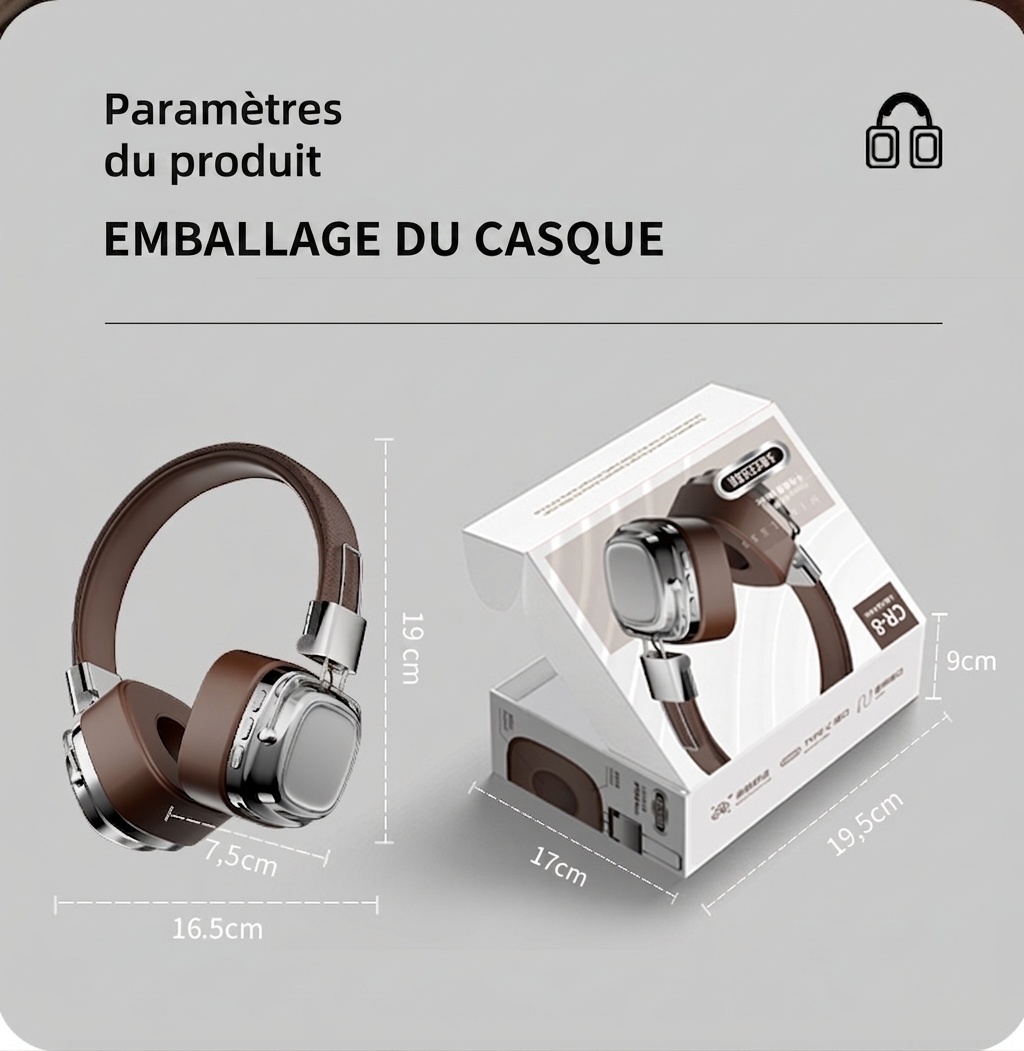 Casque sans fil rétro avec haut-parleurs de 40 mm et Bluetooth 5.3