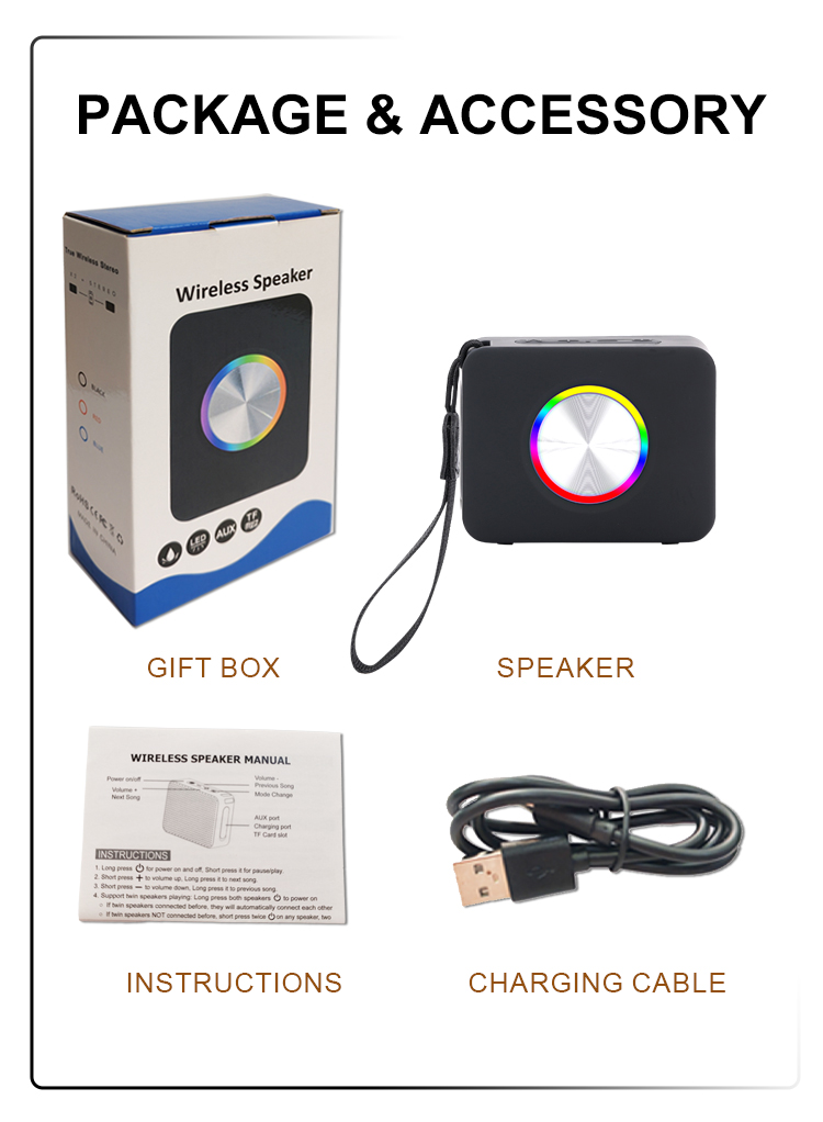Portable Bluetooth Speaker with RGB Light & IPX5 Waterproof