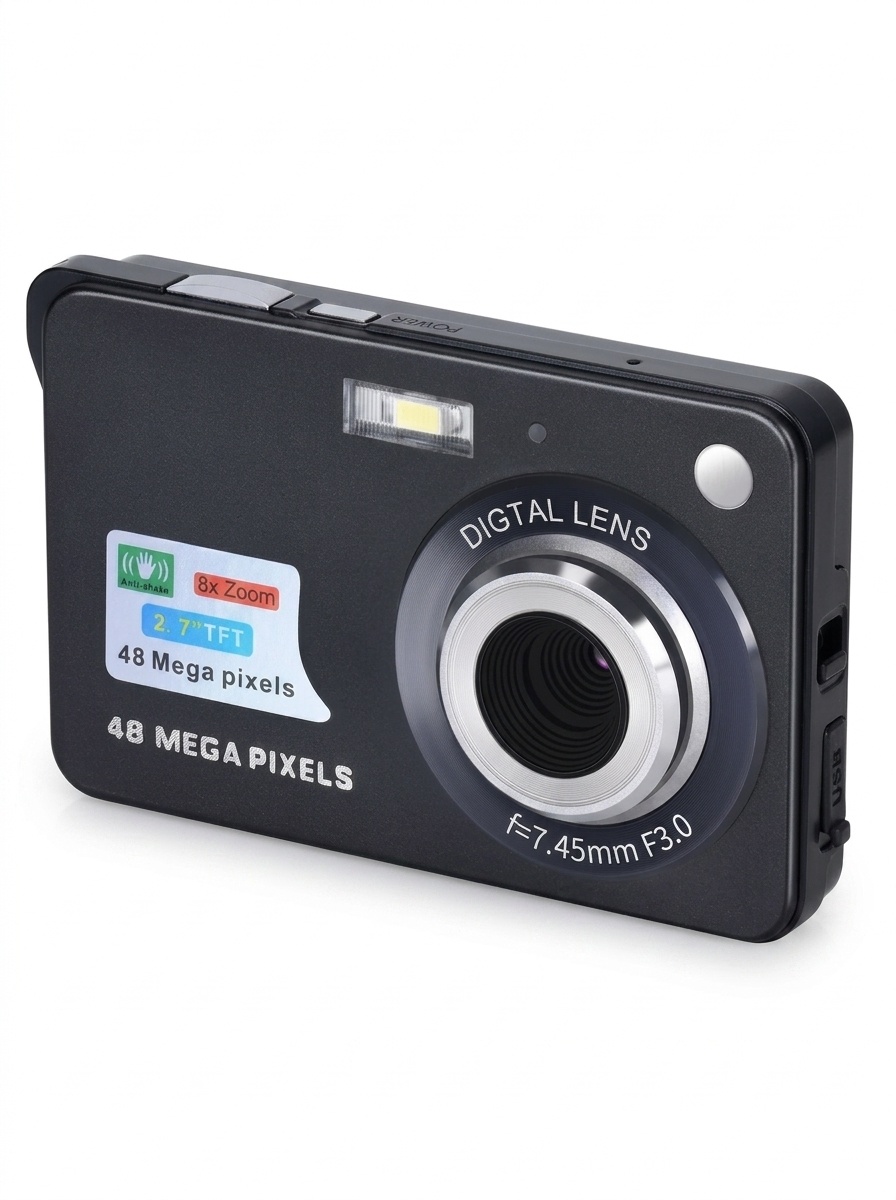 Compact Digital Camera 48MP Point and Shoot, 8X Digital Zoom, 2.7-Inch TFT Screen, Anti-Shake Technology