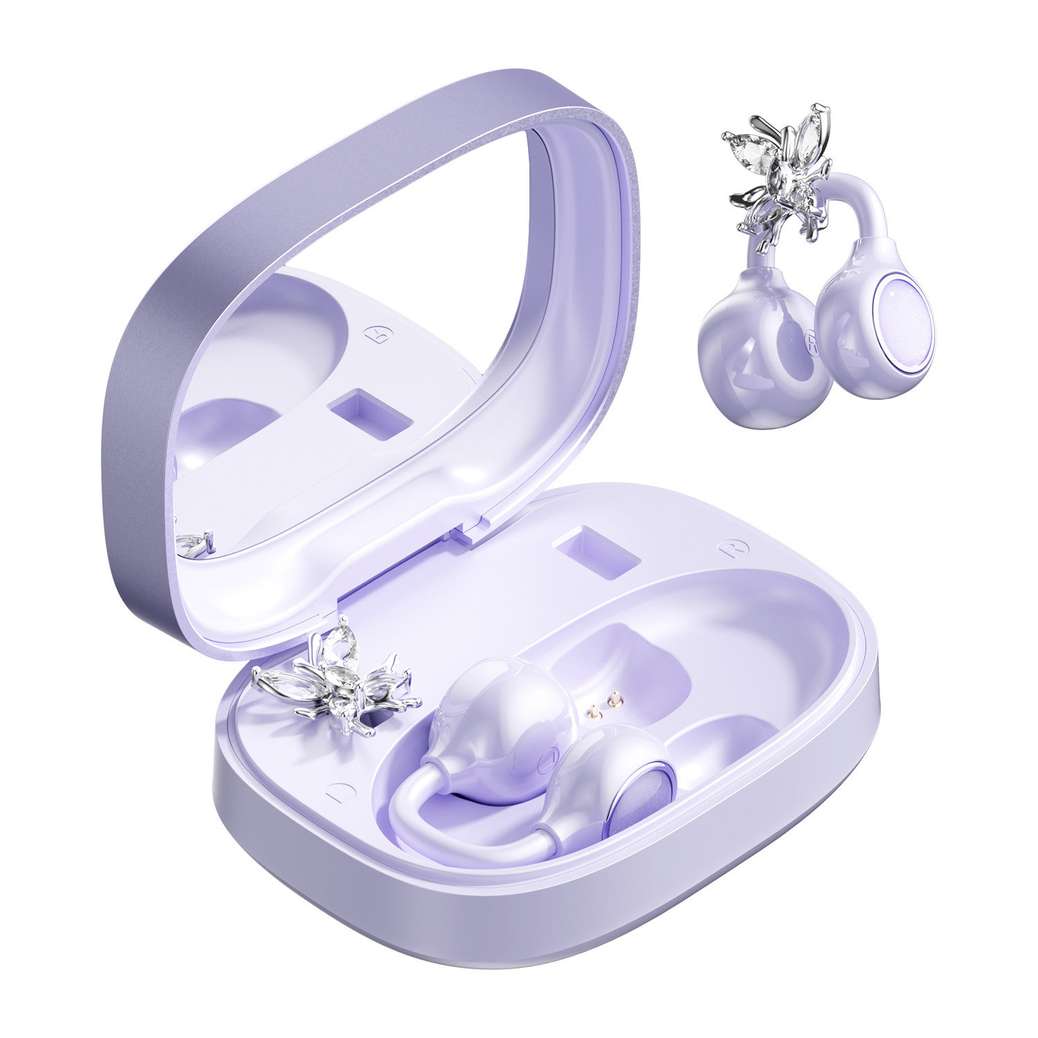 Butterfly Ear Clip TWS Wireless Earbuds with Mirror Case Model#M183