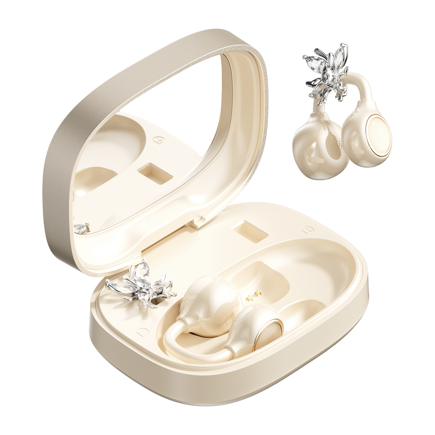 Butterfly Ear Clip TWS Wireless Earbuds with Mirror Case Model#M183