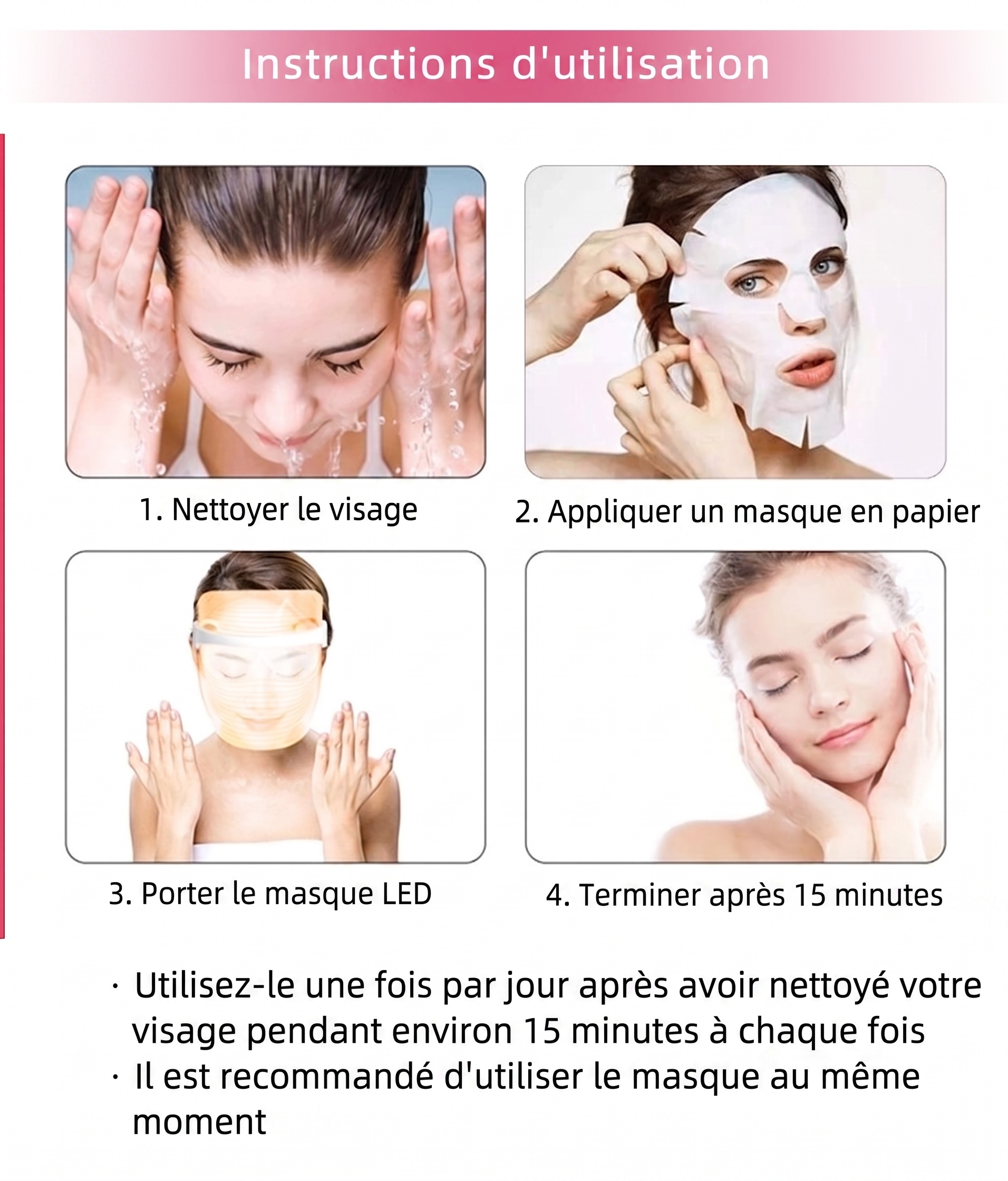 Masque transparent pour le visage par luminothérapie LED - Rajeunissement de la peau en 7 couleurs