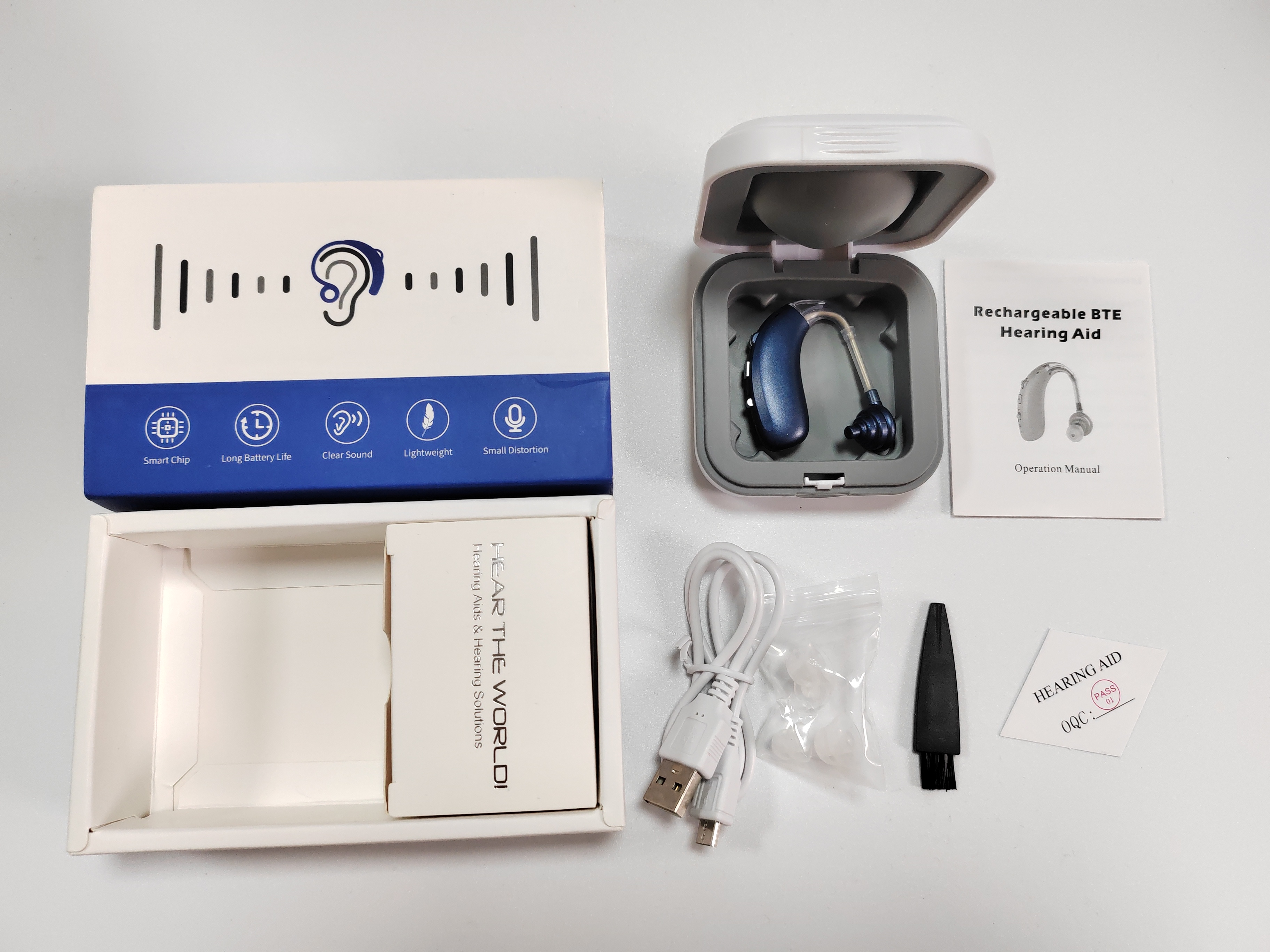 A-360B Blue Bluetooth Hearing Aid with 50H Battery & 3 Noise Modes - 6 Volume Levels #26240008