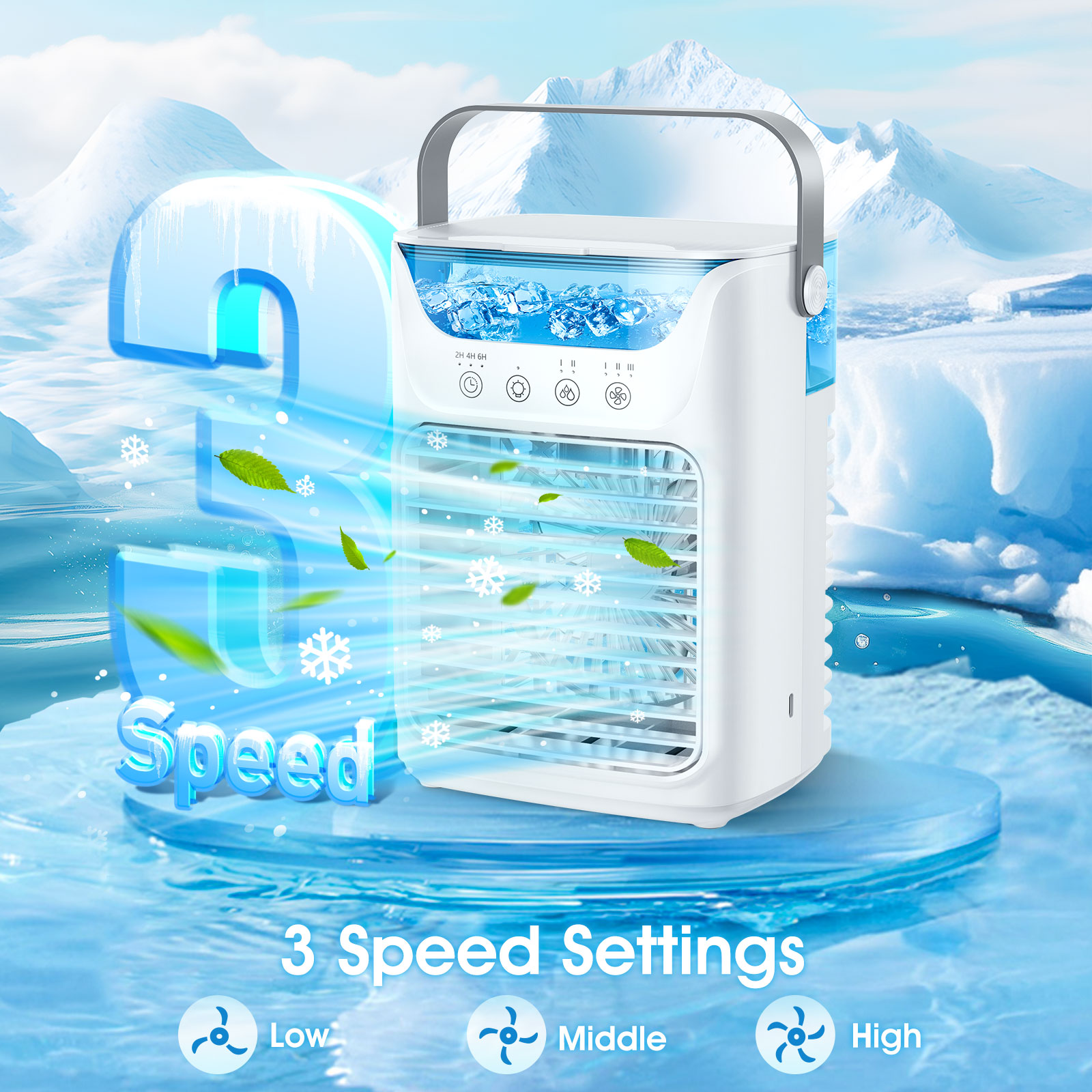 Mini ventilador enfriador de aire portátil - Humidificador de escritorio USB con luz LED