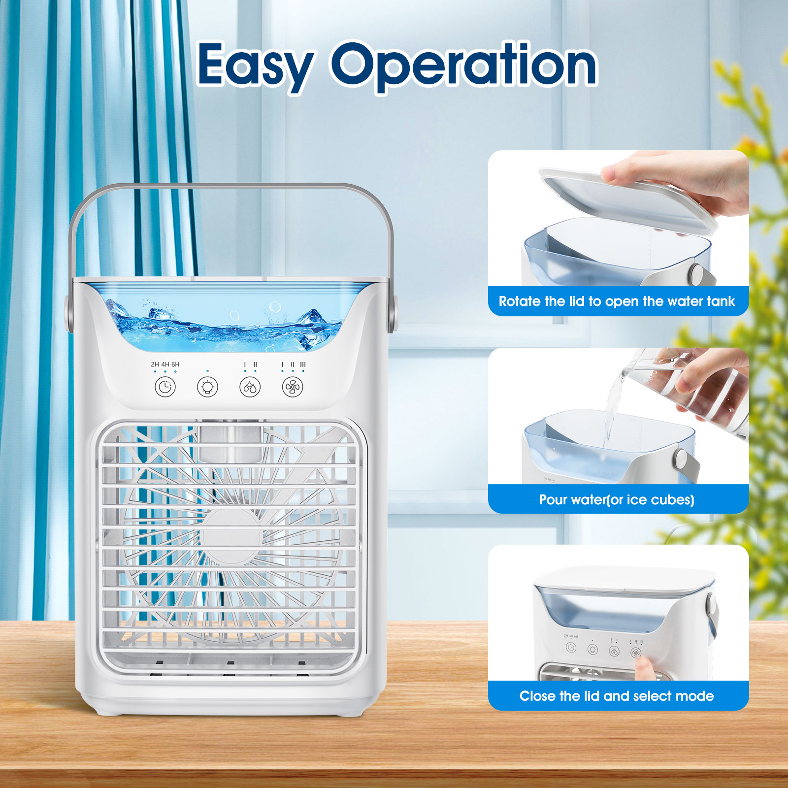 Mini ventilador enfriador de aire portátil - Humidificador de escritorio USB con luz LED