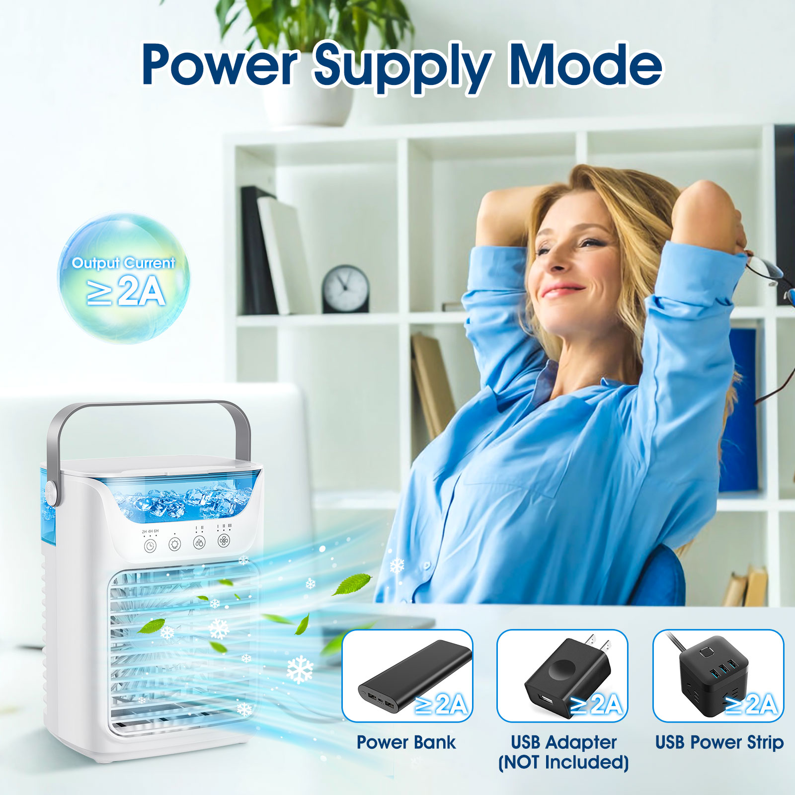 Mini ventilador enfriador de aire portátil - Humidificador de escritorio USB con luz LED